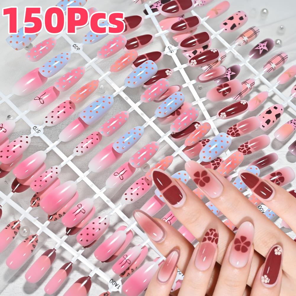 Nail Art Flower - 150Pcs Pink Blue Ombre Leopard Polka