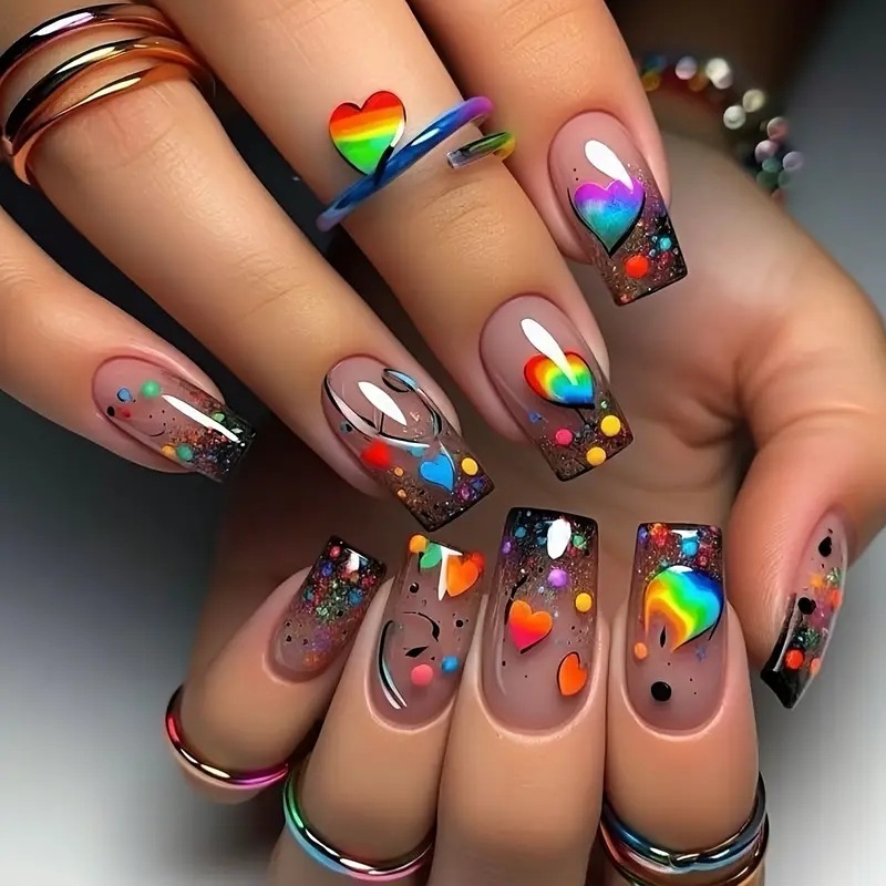 Nail Art Glitter - 24PCS Nude Press on Nails Short