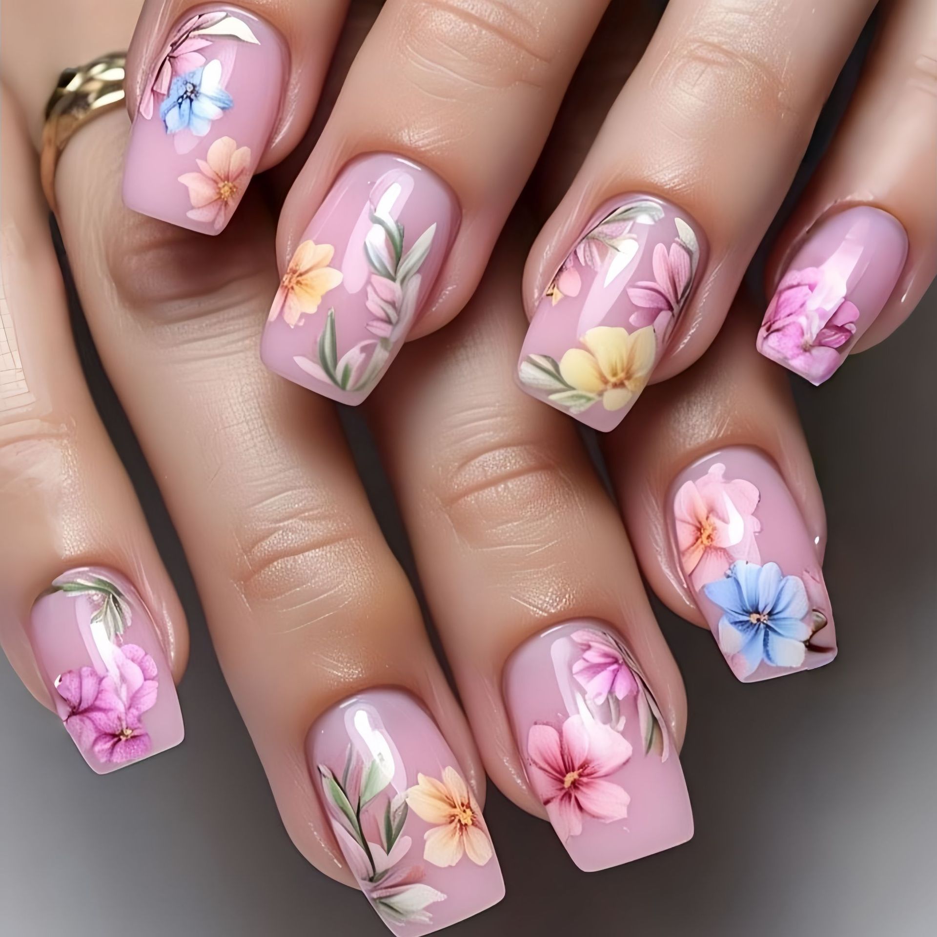 Nail Art Flower - Medium Fake Nails for Women Girls