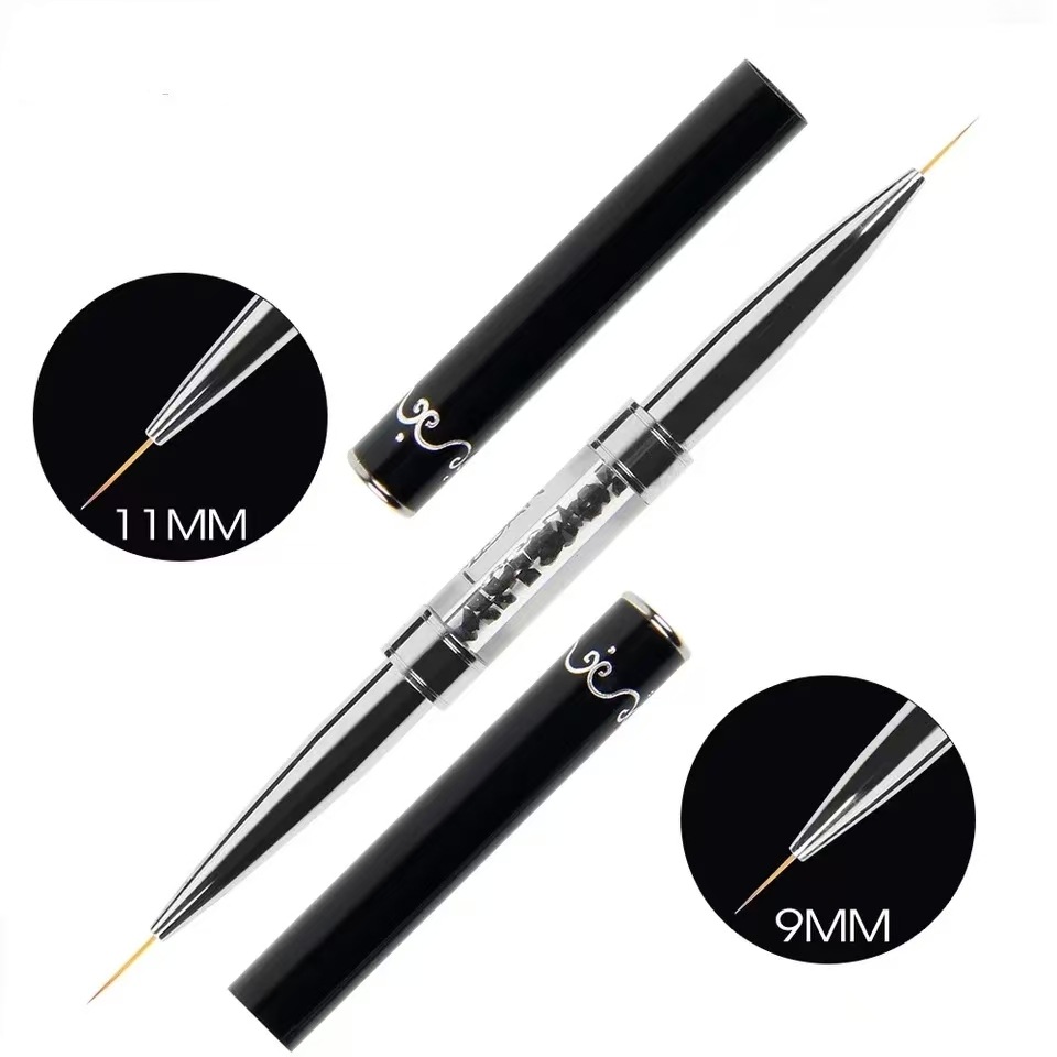 Nail Fan Brush - Dual-ended Black Metal Handle Nail Art