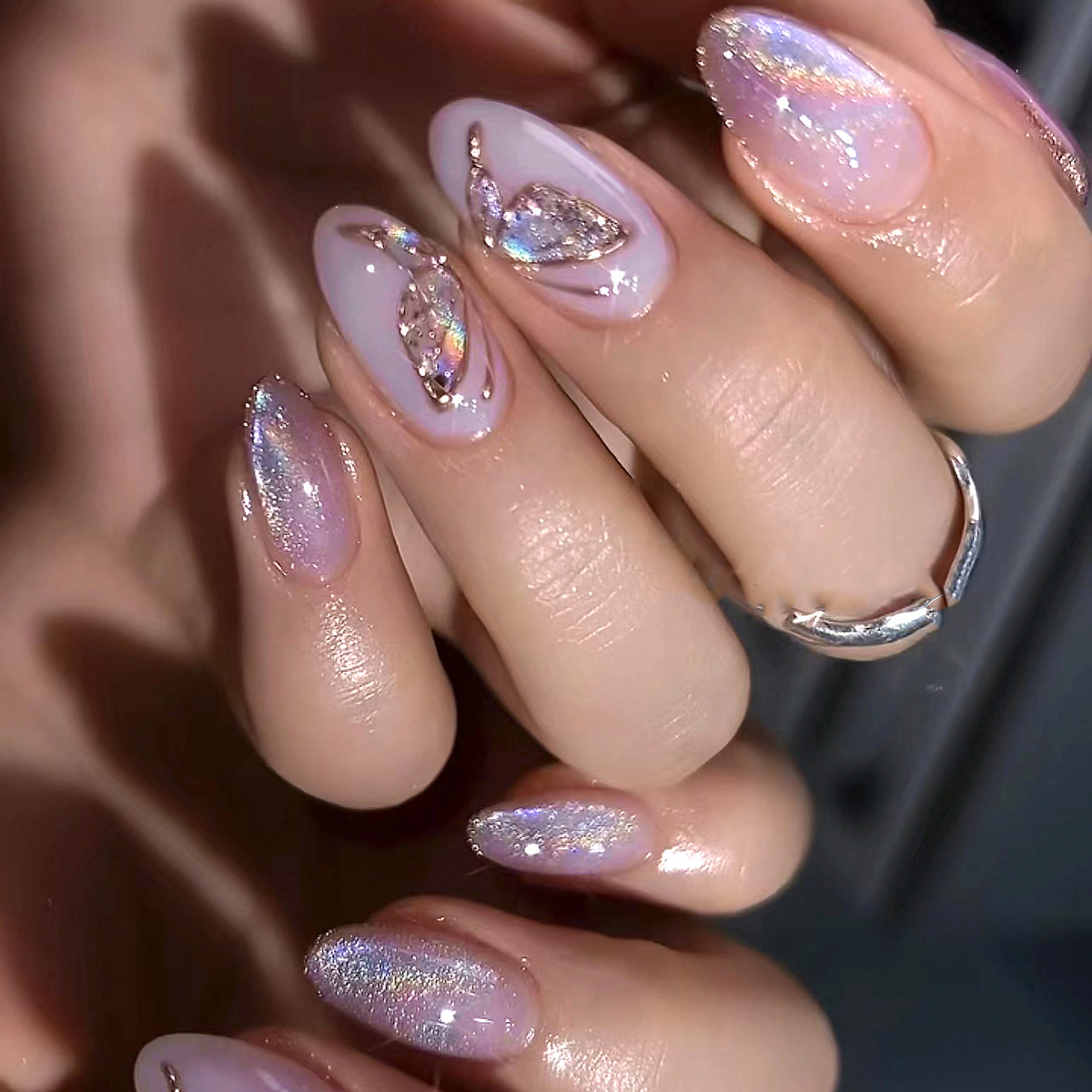 Nail Art Glitter - Butterfly Press on Nails Short Almond