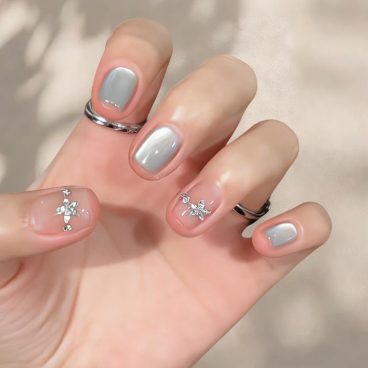 Nail Art Glitter - 24Pcs Cat's Eye Simple Glitter Nails