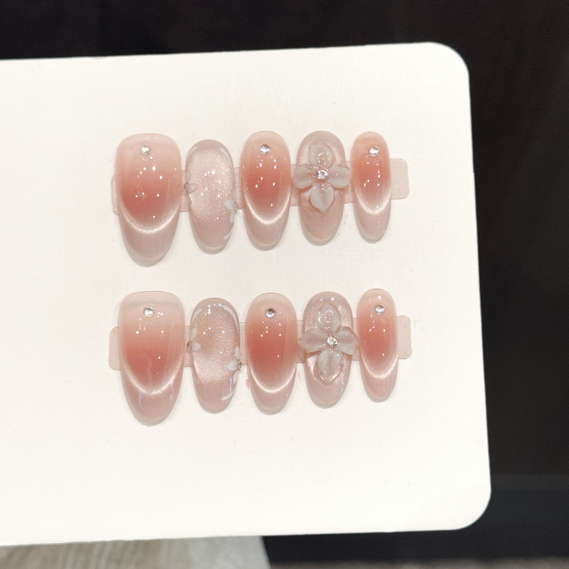 Nail Art Flower - 10pcs Handmade Press On Nails Ice