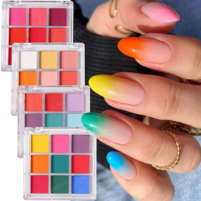 9 Colors Gradient Manicure Nai - Nail Art Ombre Glitter 评论和价格