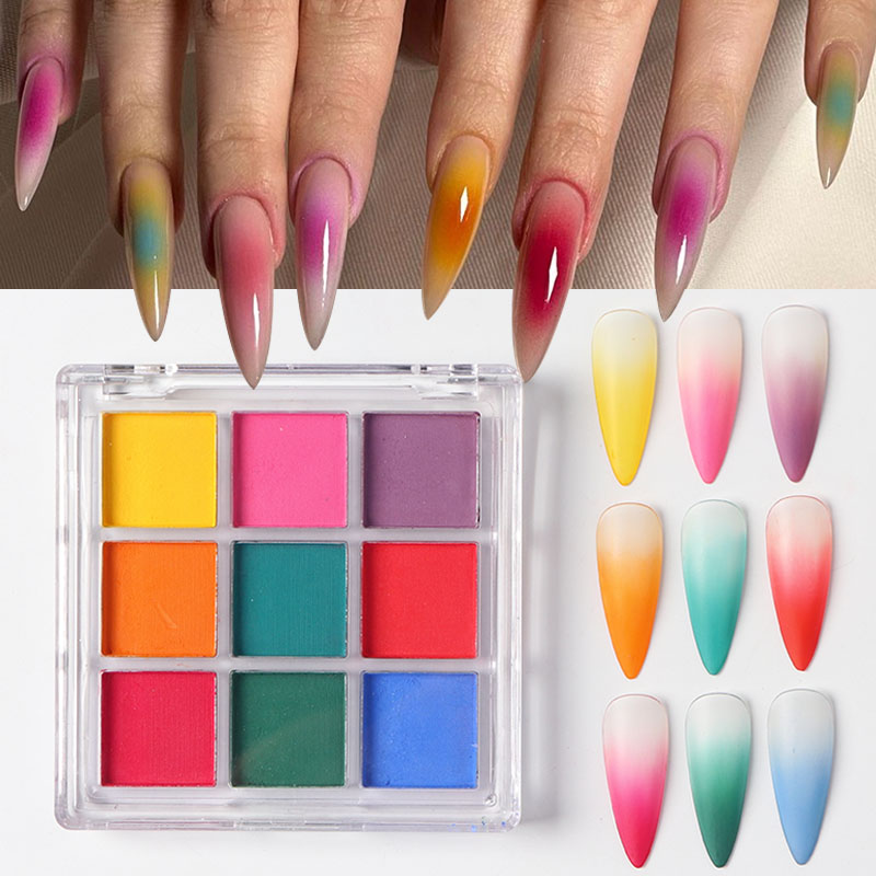 9 Colors Gradient Manicure Nai - Nail Art Ombre Glitter 评论和价格