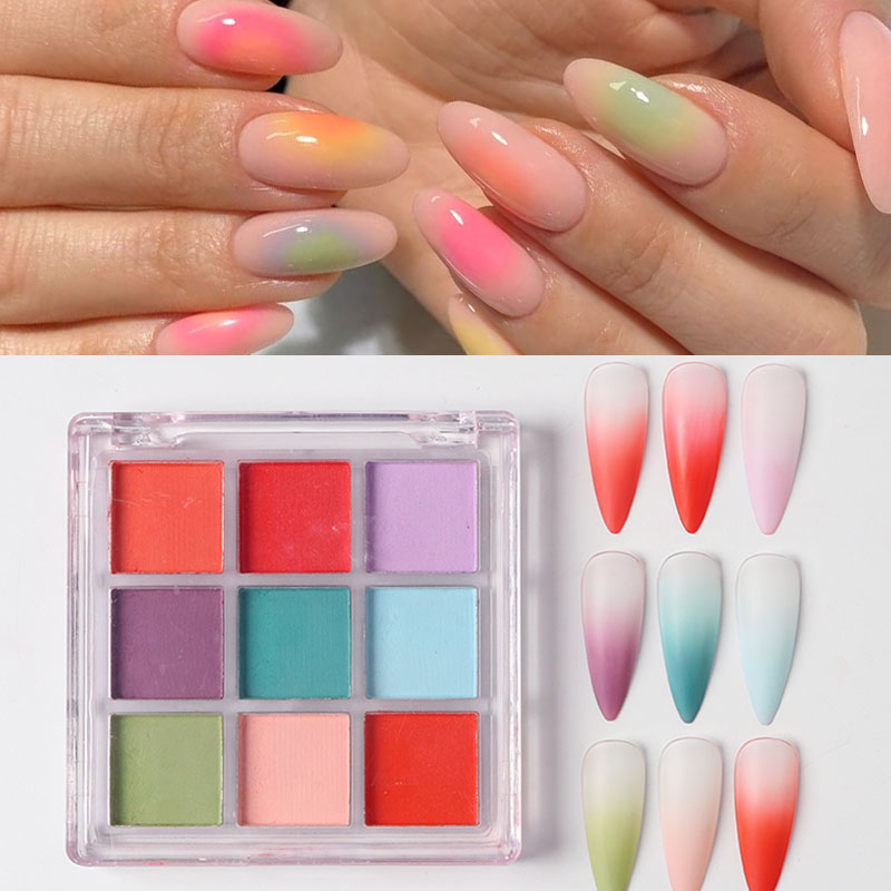 9 Colors Gradient Manicure Nai - Nail Art Ombre Glitter 评论和价格