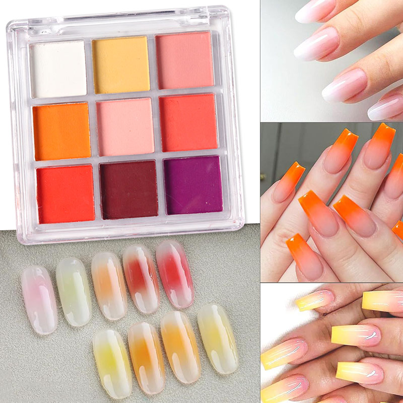 9 Colors Gradient Manicure Nai - Nail Art Ombre Glitter 评论和价格
