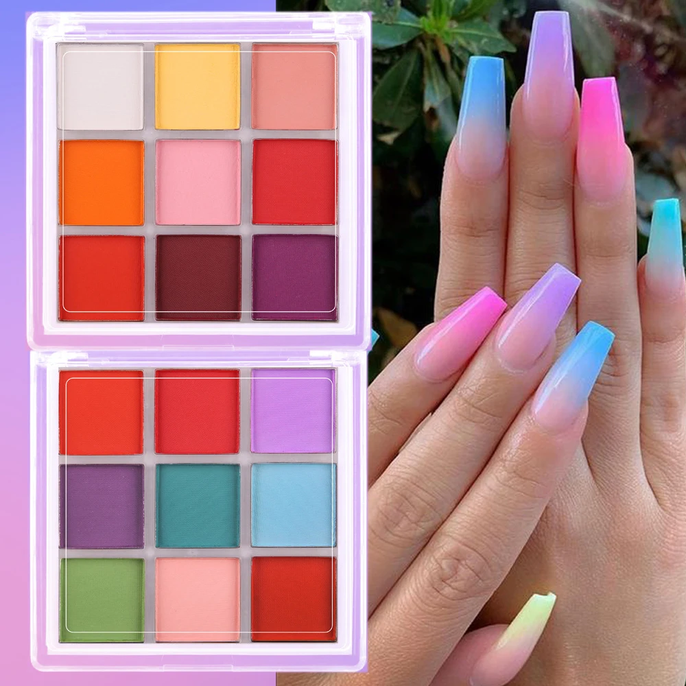 9 Colors Nail Pigment Palette  - Nail Art Ombre Glitter 评论和价格