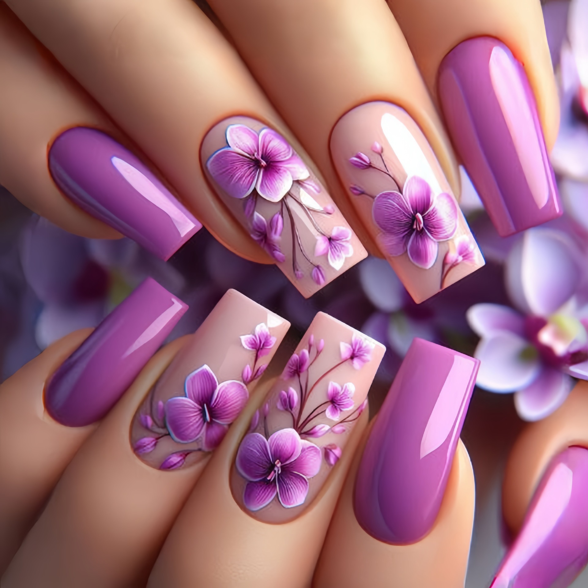 24pcs/set Medium long fake nai - Nail Art Flower 评论和价格