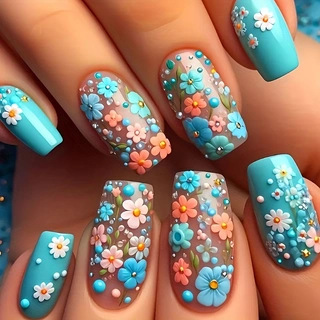 24pcs/set Medium long fake nai - Nail Art Flower 评论和价格