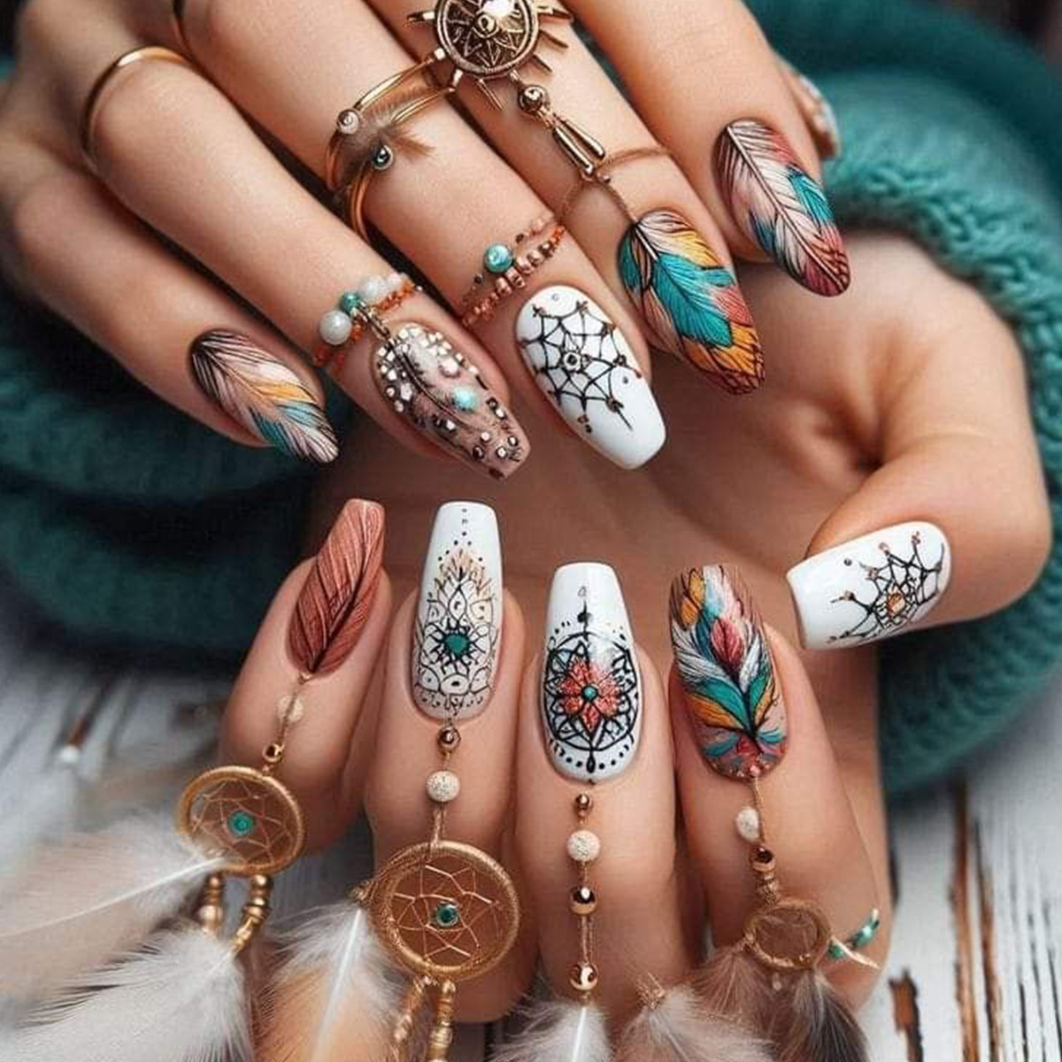 24pcs/set Medium long square f - Nail Art Flower 评论和价格