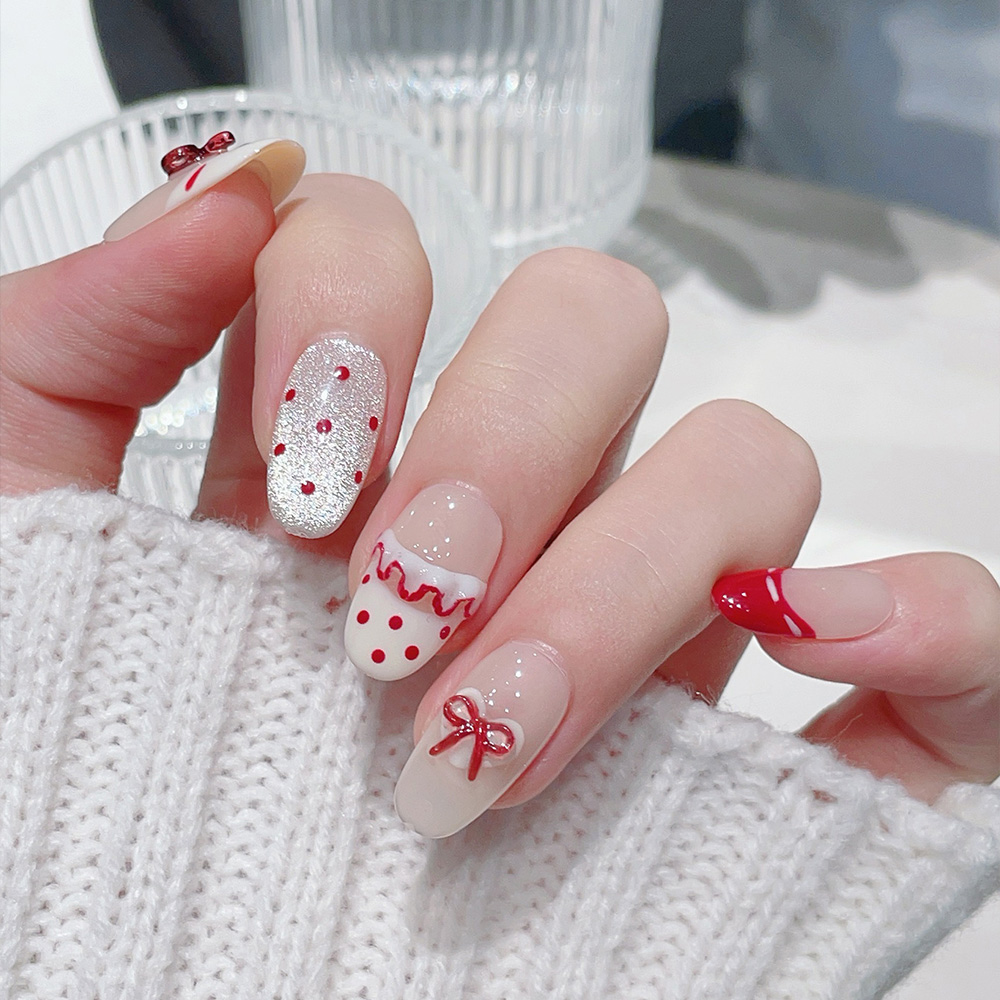 10pcs Short Oval Handmade Pres - Nail Art Red 评论和价格