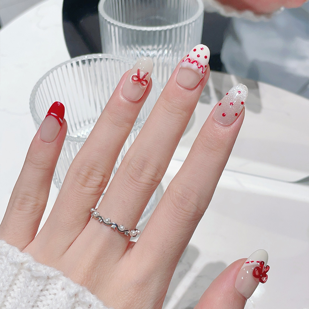 10pcs Short Oval Handmade Pres - Nail Art Red 评论和价格