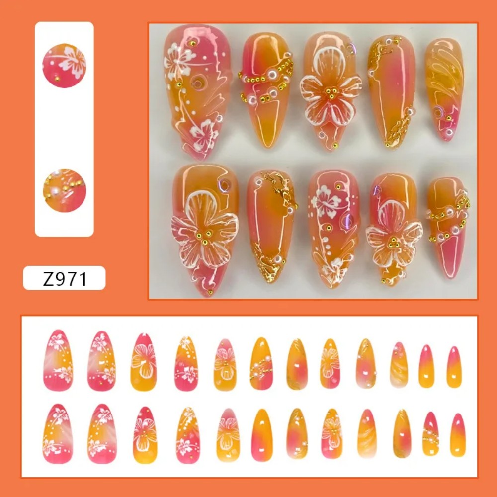 24Pcs Pink Gradient Almond Fak - Nail Art Flower 评论和价格