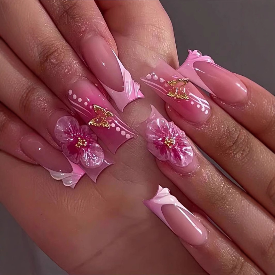 24pcs Wearable Square Press on - Nail Art Flower 评论和价格