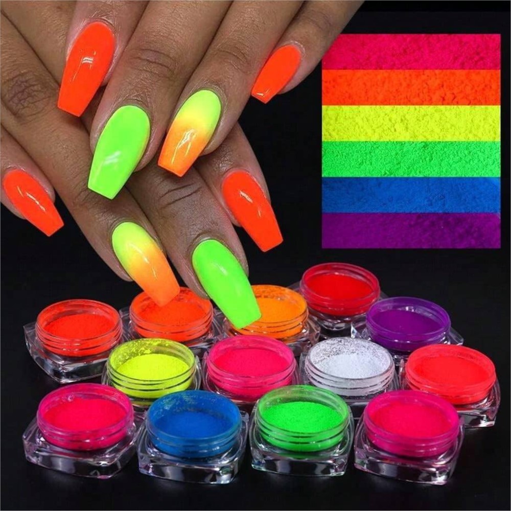 1Set Colorful Neon Phosphor Pi - Nail Art Ombre Glitter 评论和价格