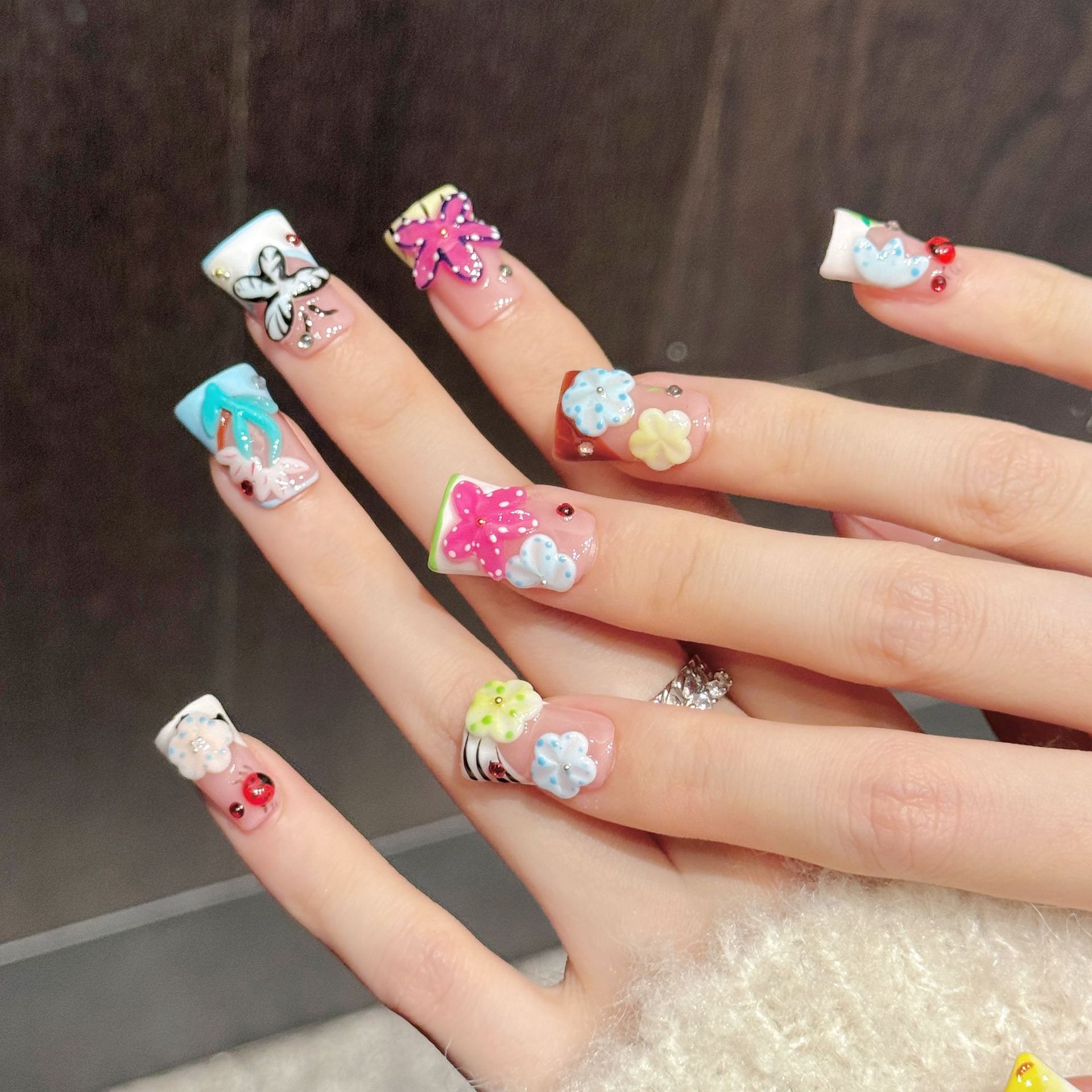 10PCS Duck Handmade Press On N - Nail Art Flower 评论和价格