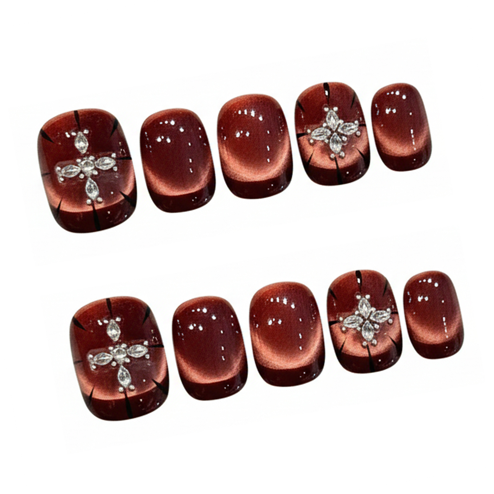 10pcs Wine-red Cat's Eye Press - Nail Art Red 评论和价格