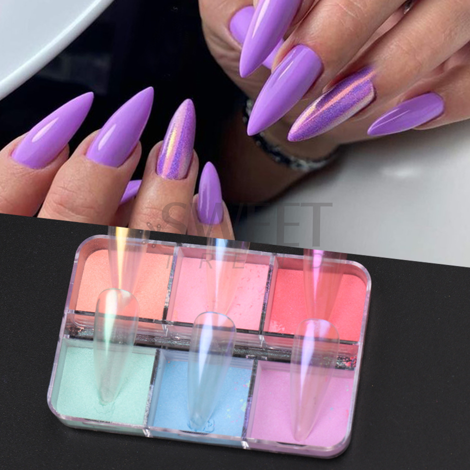 6 Grids Mirror Pearl Nail Powd - Nail Art Ombre Glitter 评论和价格