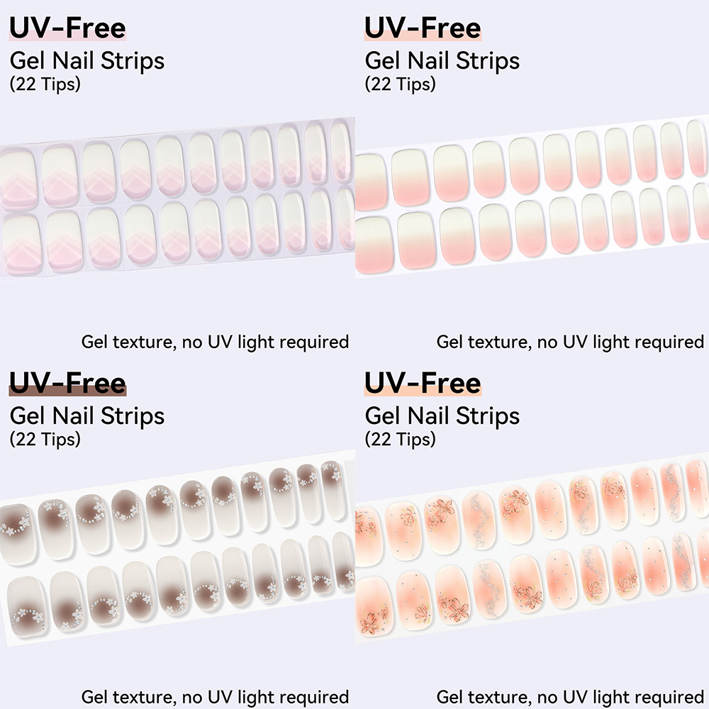 UV FREE Gel Nail Strips 22 Tip - Nail Art Ombre Glitter 评论和价格