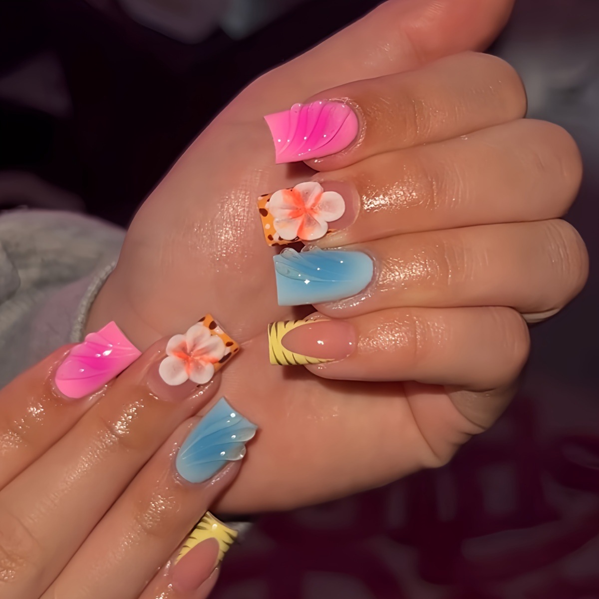 24pcs Short Square Head False  - Nail Art Flower 评论和价格