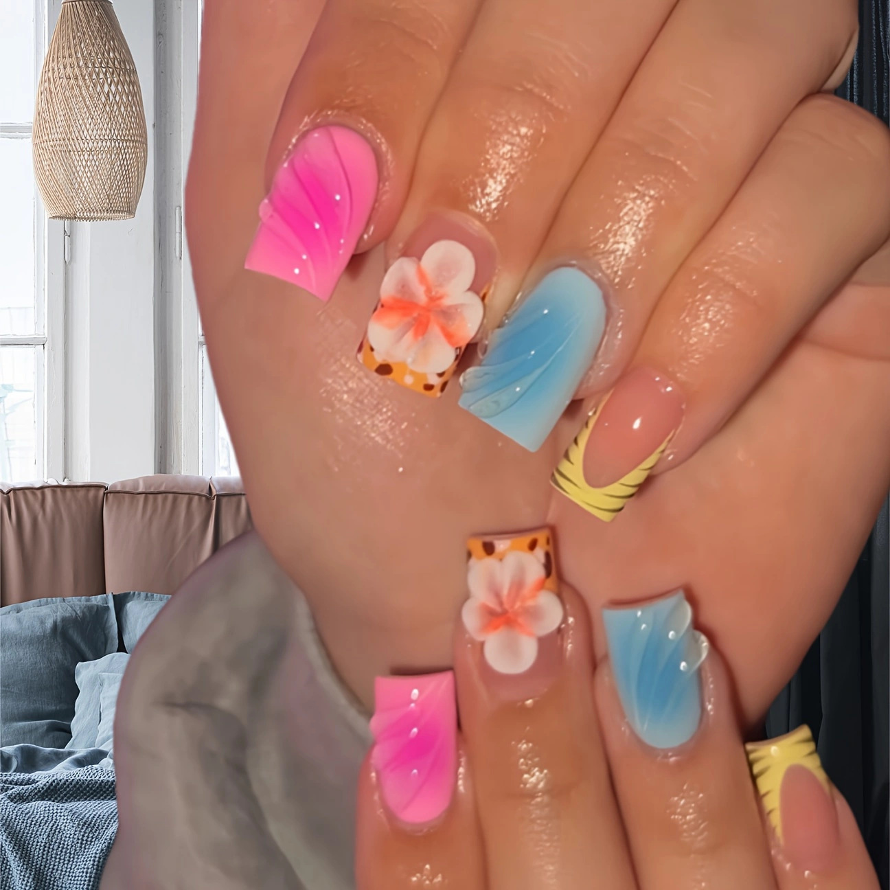 24pcs Short Square Head False  - Nail Art Flower 评论和价格