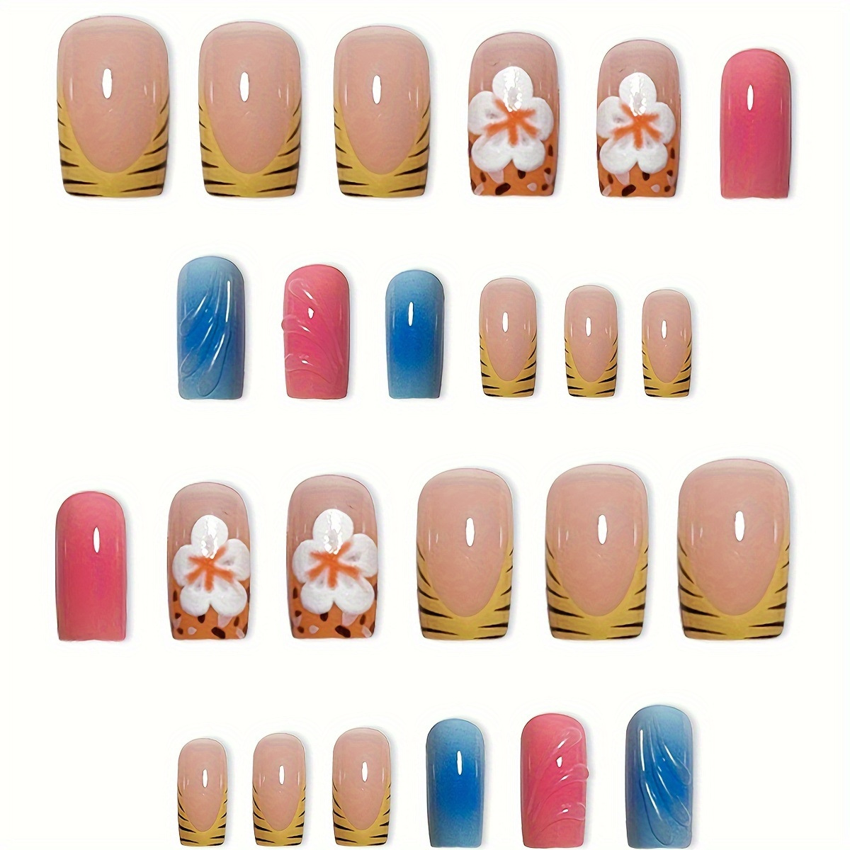 24pcs Short Square Head False  - Nail Art Flower 评论和价格