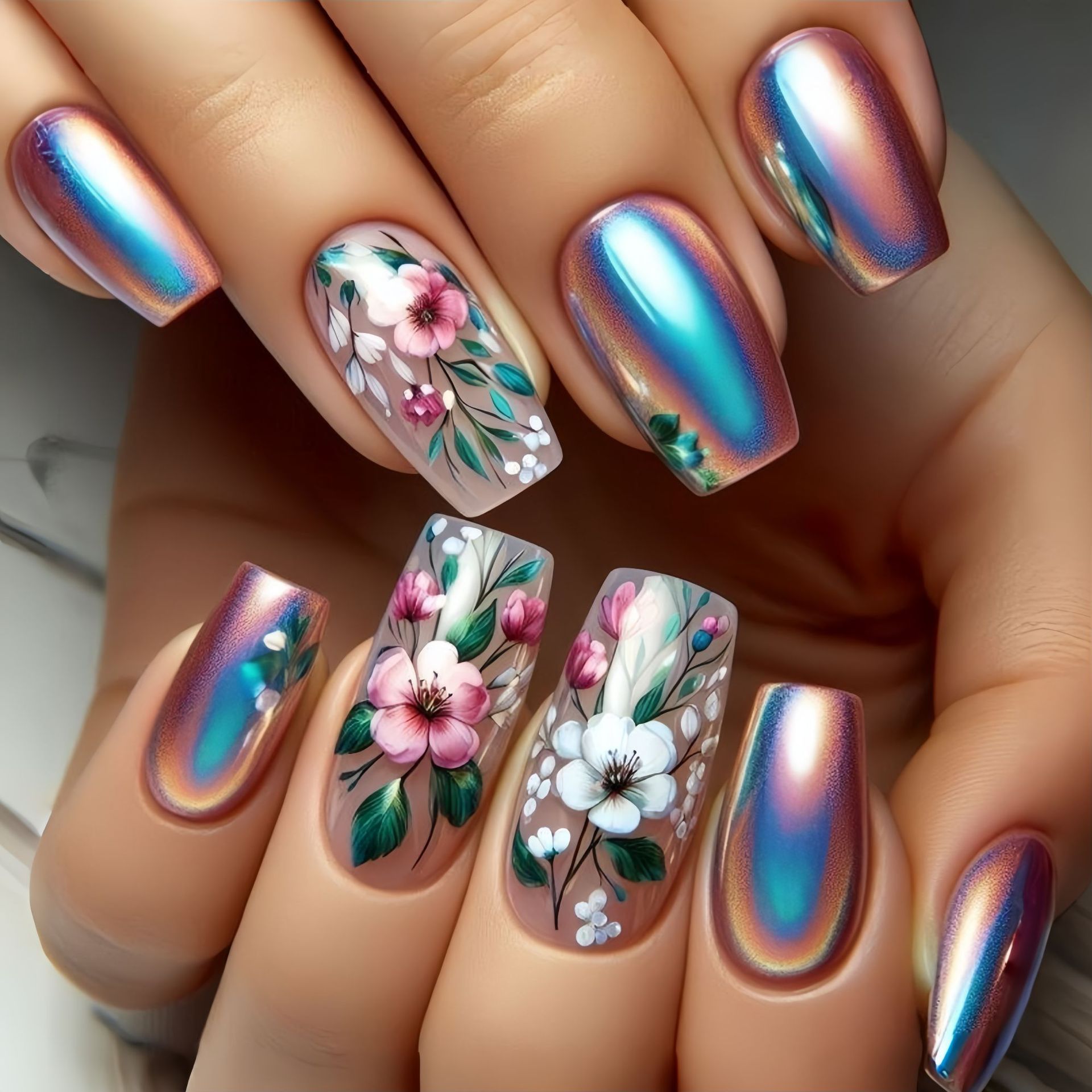 Medium long fake nails for wom - Nail Art Flower 评论和价格
