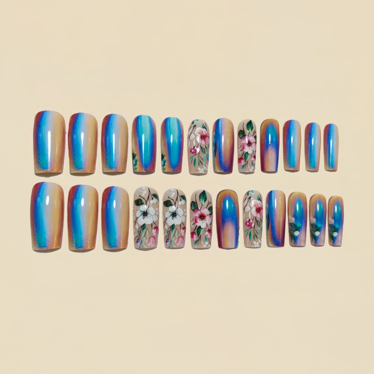 Medium long fake nails for wom - Nail Art Flower 评论和价格