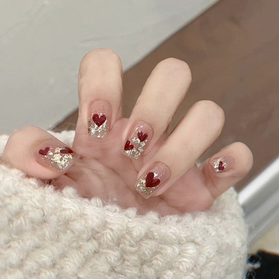 24pcs/set Short Square fake na - Nail Art Red 评论和价格