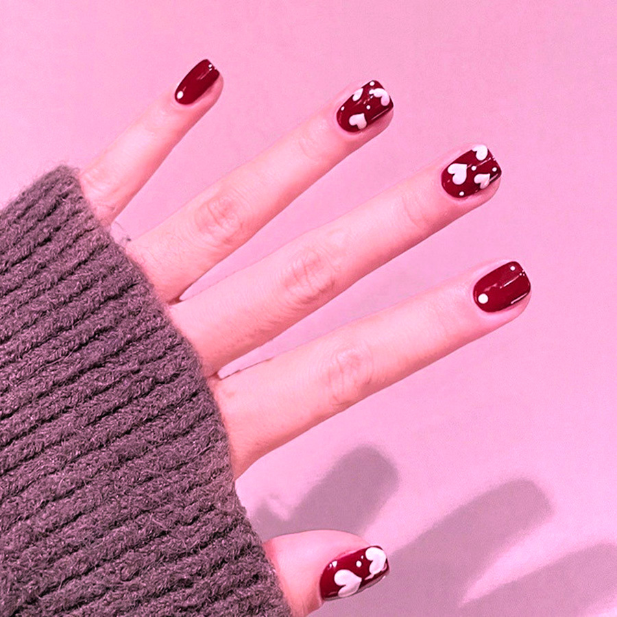 24pcs/set Short Square fake na - Nail Art Red 评论和价格