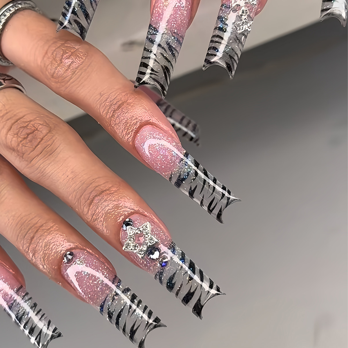 24Pcs Long Coffin Pentagram Rh - Nail Art Glitter 评论和价格
