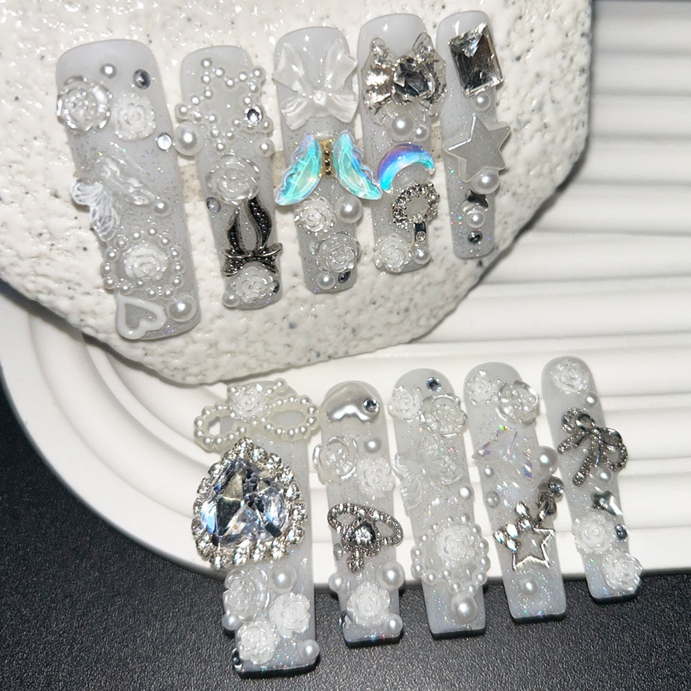 10PCS Cute Jirai Kei White Han - Nail Art Glitter 评论和价格