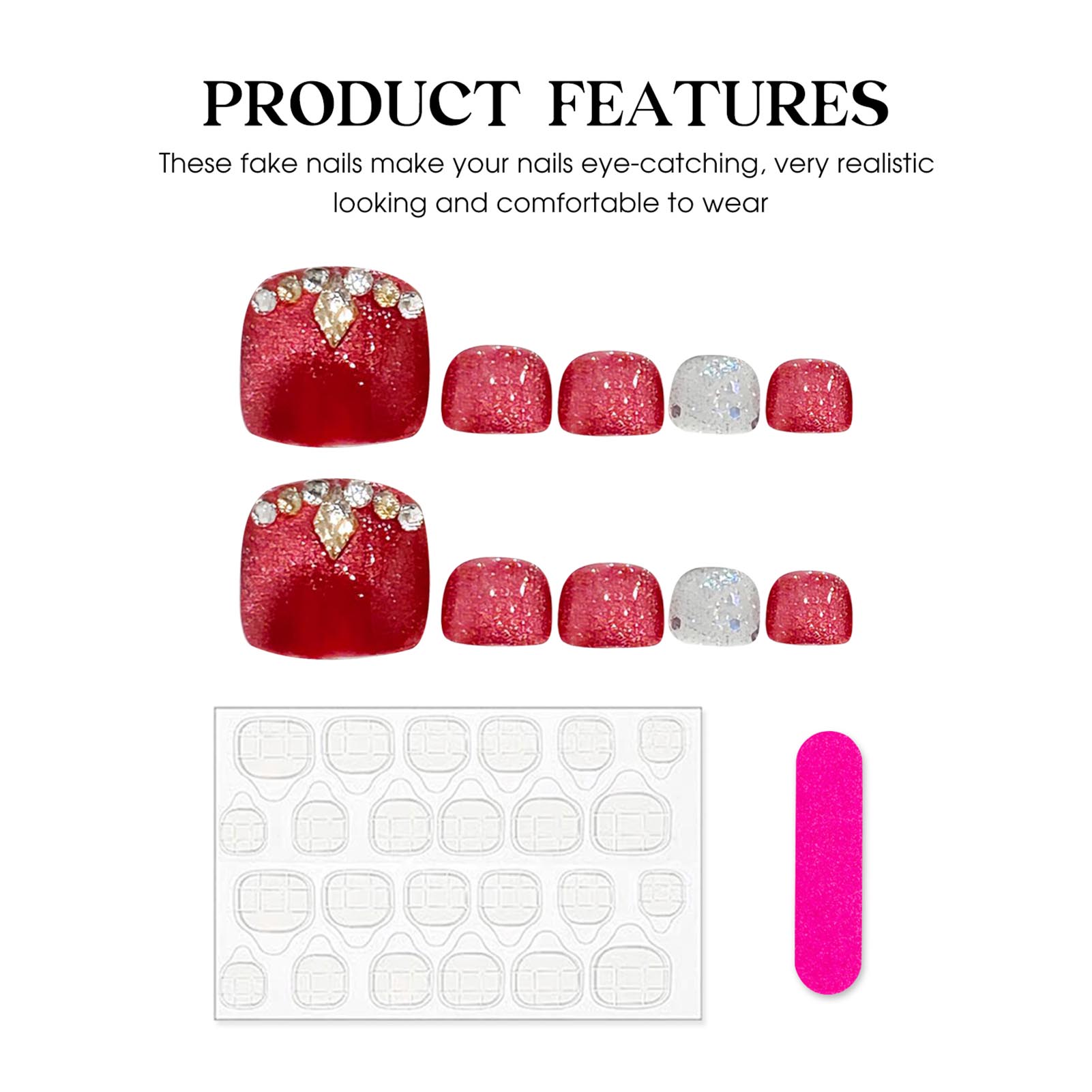 Handmade Press on Toenails Squ - Nail Art Red 评论和价格