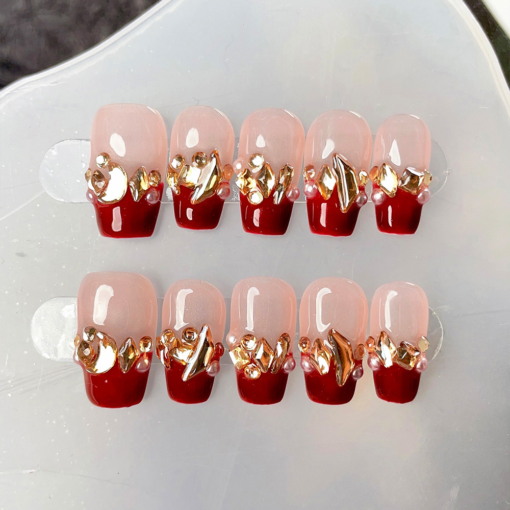 10pcs Short Trapezoid Handmade - Nail Art Red 评论和价格