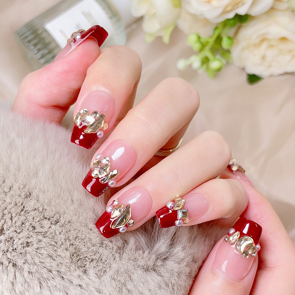 10pcs Short Trapezoid Handmade - Nail Art Red 评论和价格