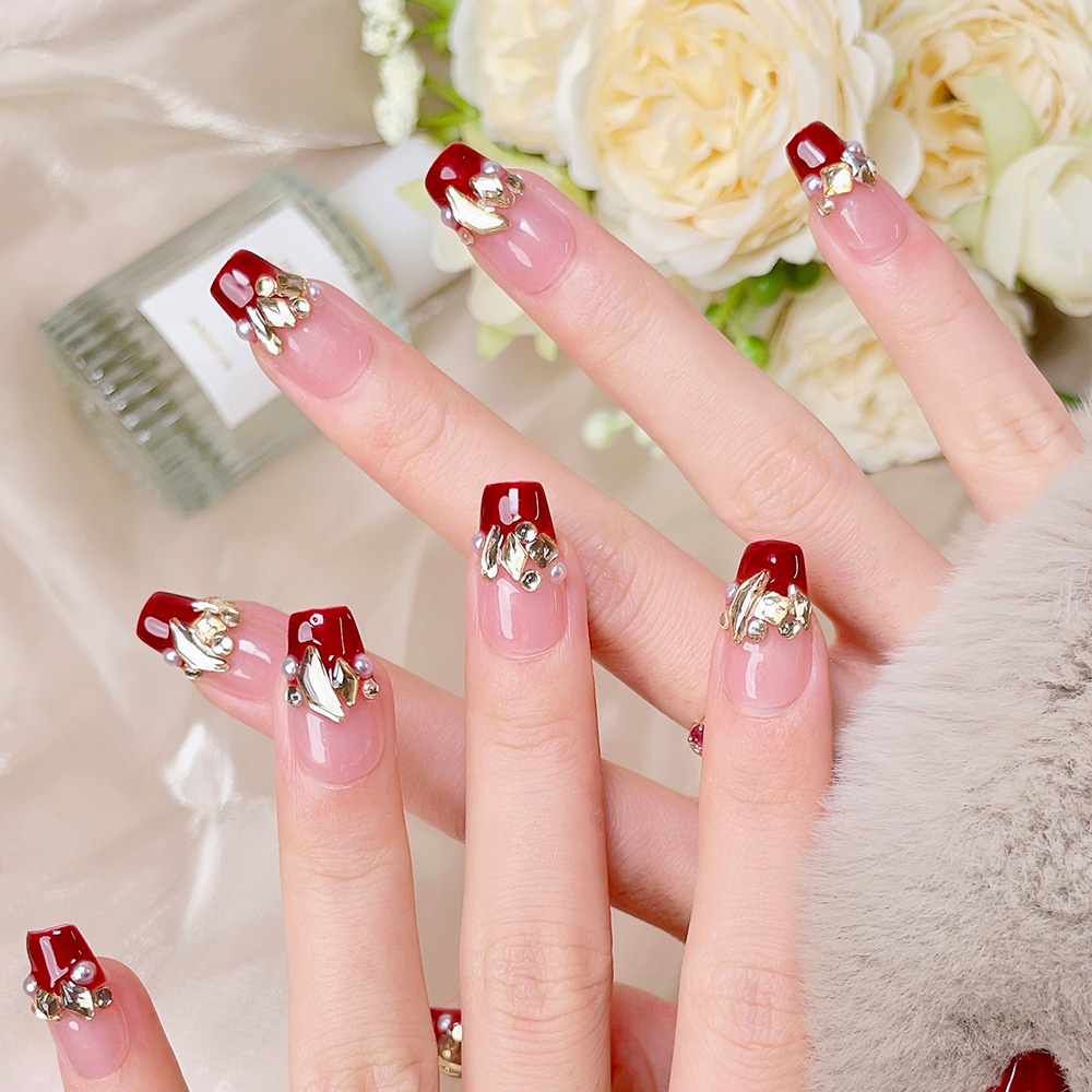 10pcs Short Trapezoid Handmade - Nail Art Red 评论和价格