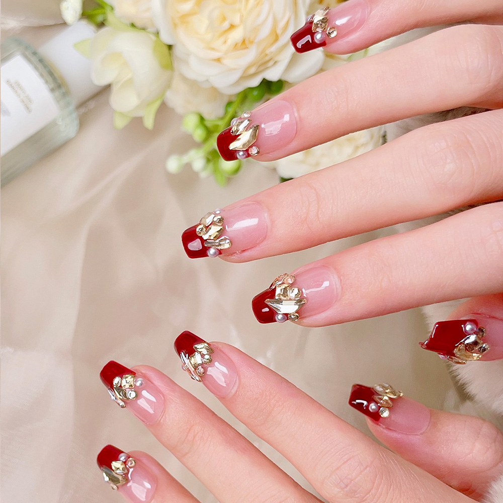 10pcs Short Trapezoid Handmade - Nail Art Red 评论和价格