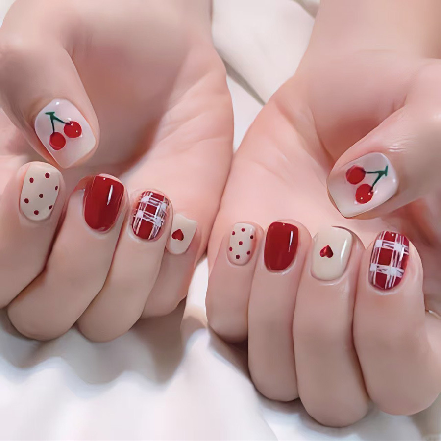 Short Square fake nails for wo - Nail Art Red 评论和价格