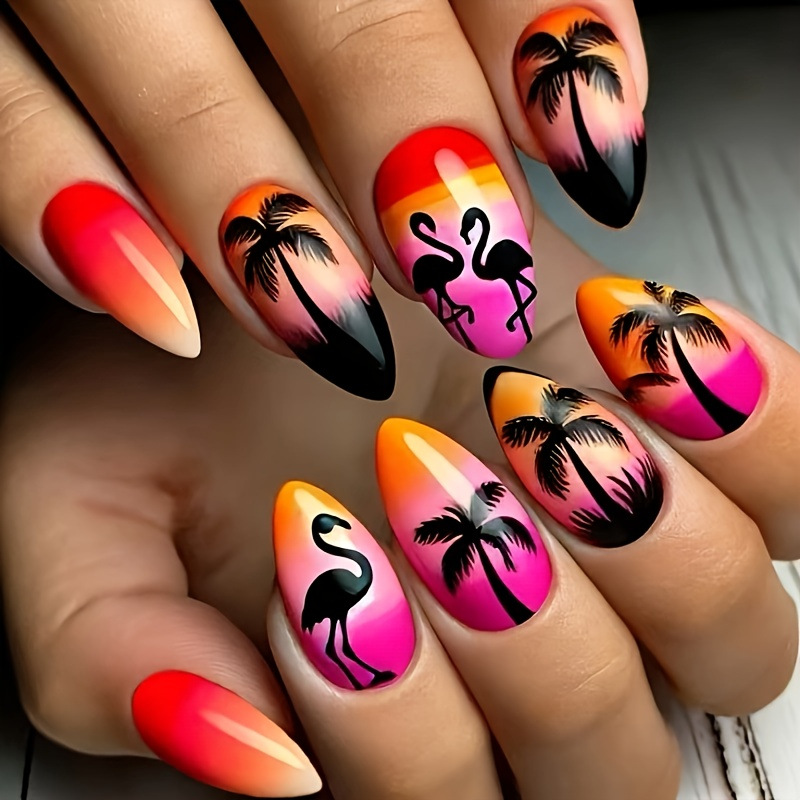 Medium fake nails for women gi - Nail Art Flower 评论和价格
