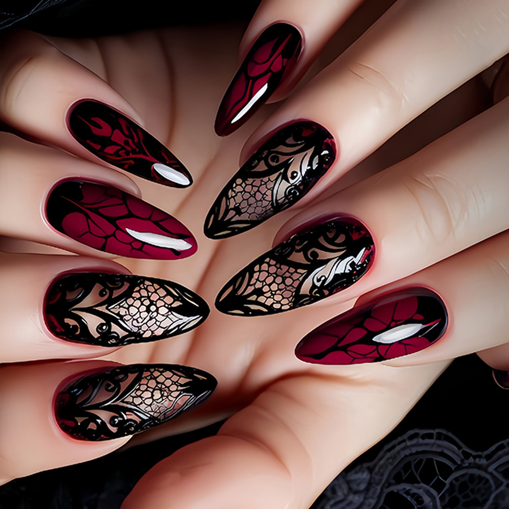 Medium fake nails for women da - Nail Art Red 评论和价格