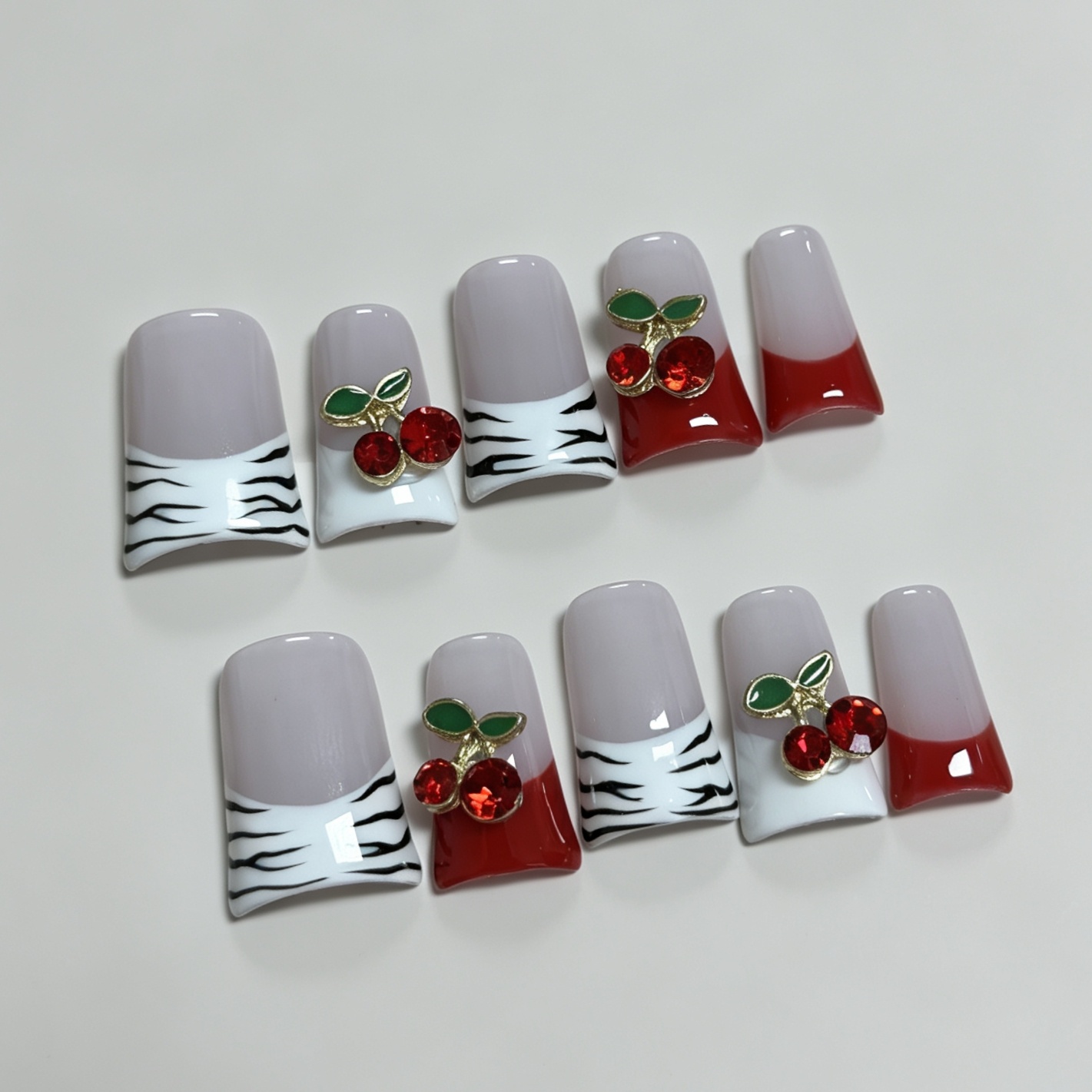 Medium Square 10Pcs French Pre - Nail Art Red 评论和价格