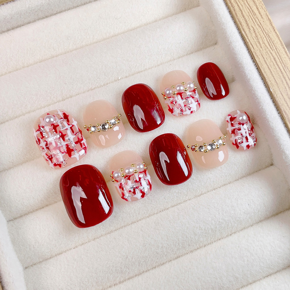 10pcs Short Square Round Handm - Nail Art Red 评论和价格