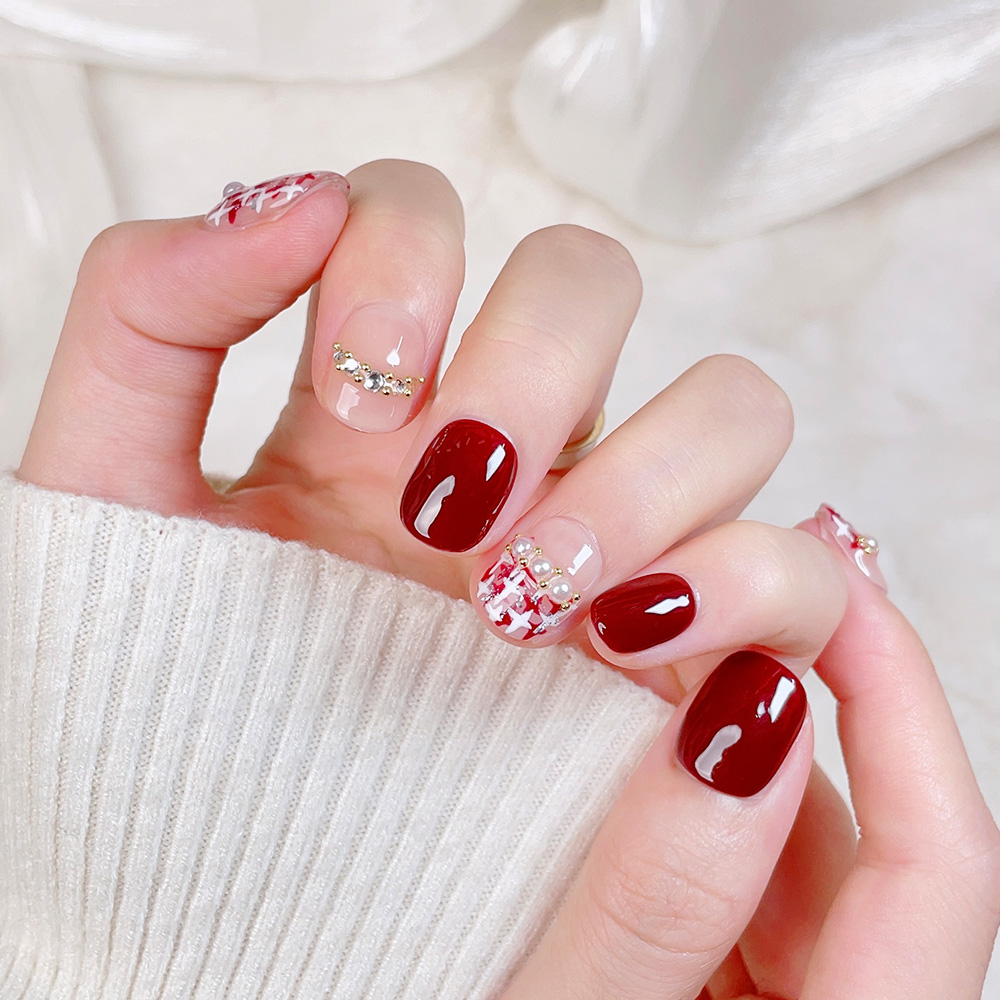 10pcs Short Square Round Handm - Nail Art Red 评论和价格