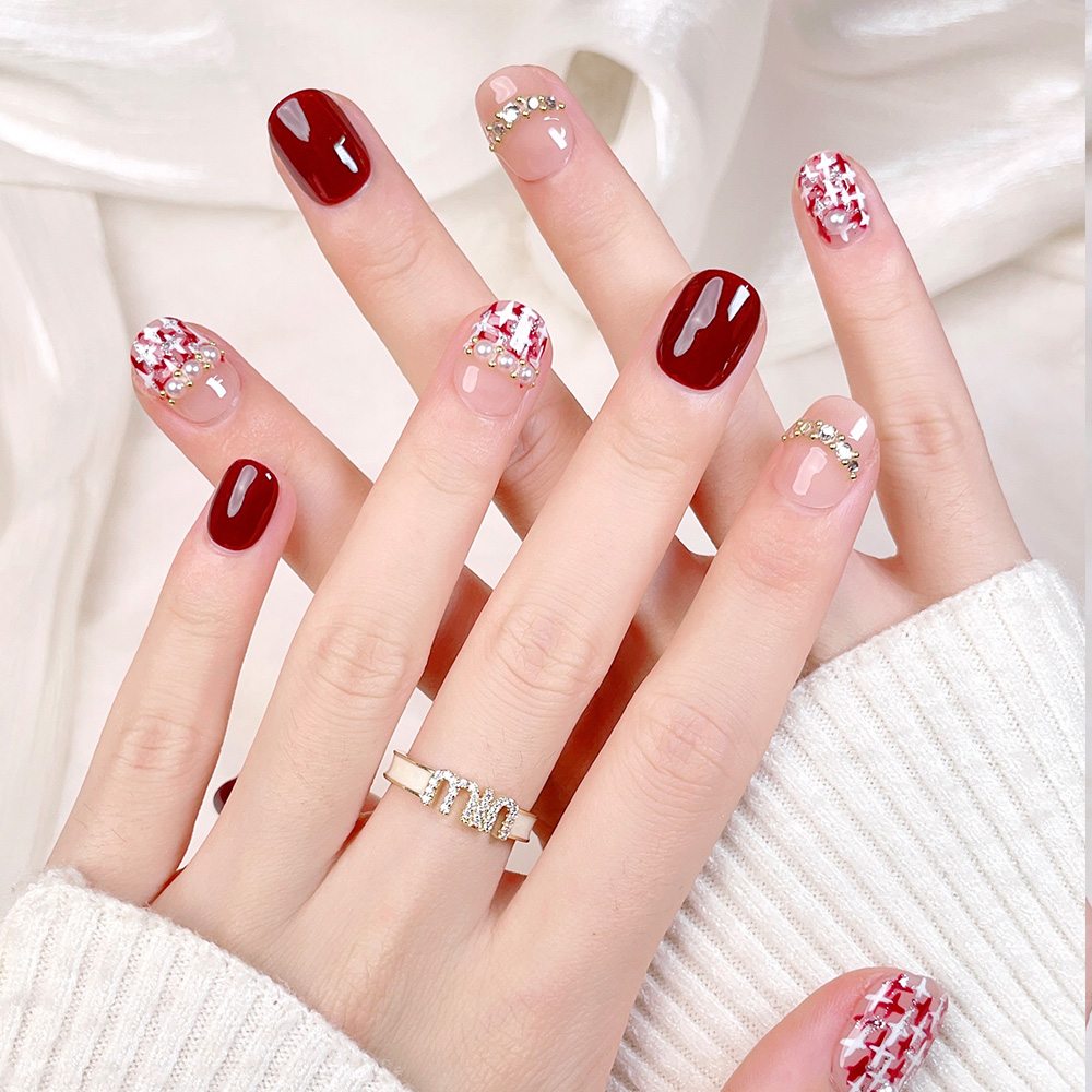 10pcs Short Square Round Handm - Nail Art Red 评论和价格