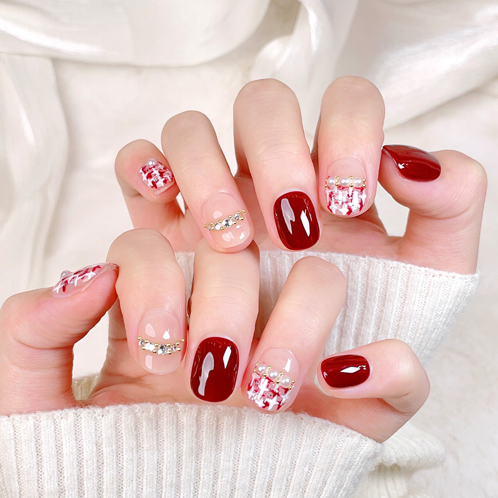 10pcs Short Square Round Handm - Nail Art Red 评论和价格